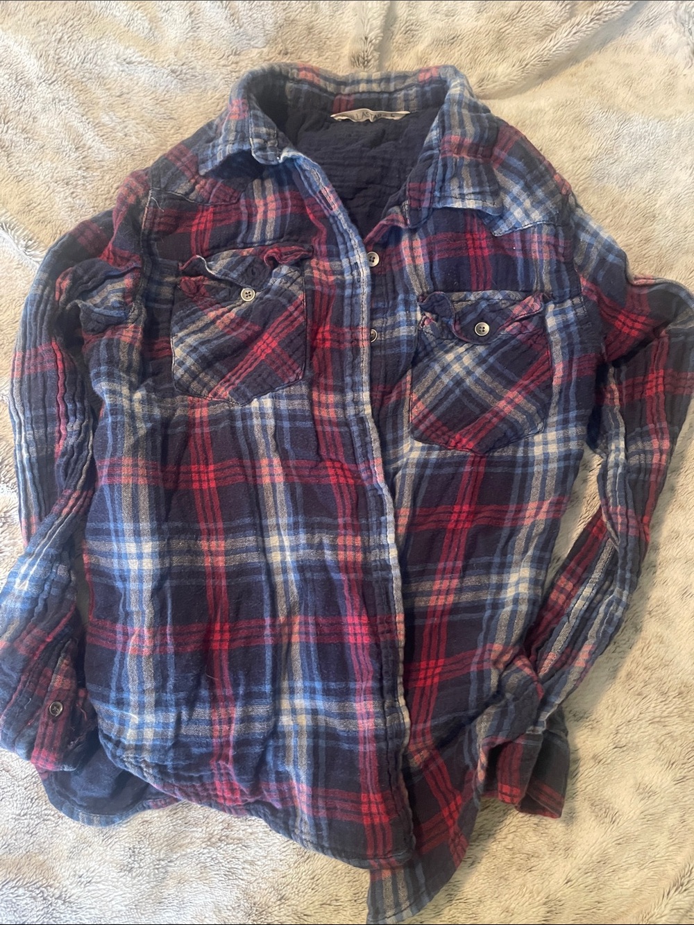 Vanilla Star Navy & Red Plaid Button-Down Shirt